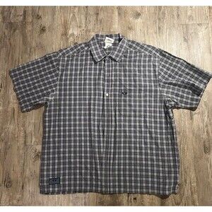 Walt Disney Shirt Men's Size L Gray Plaid Button Up Mickey Mouse Outdoors Casual